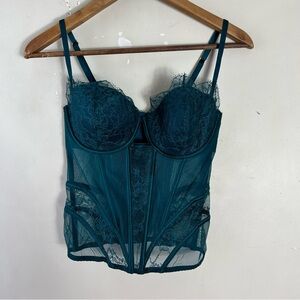 Victorias Secret Corset Bustier 34C Emerald Green Lace Adjustable Straps Stretch